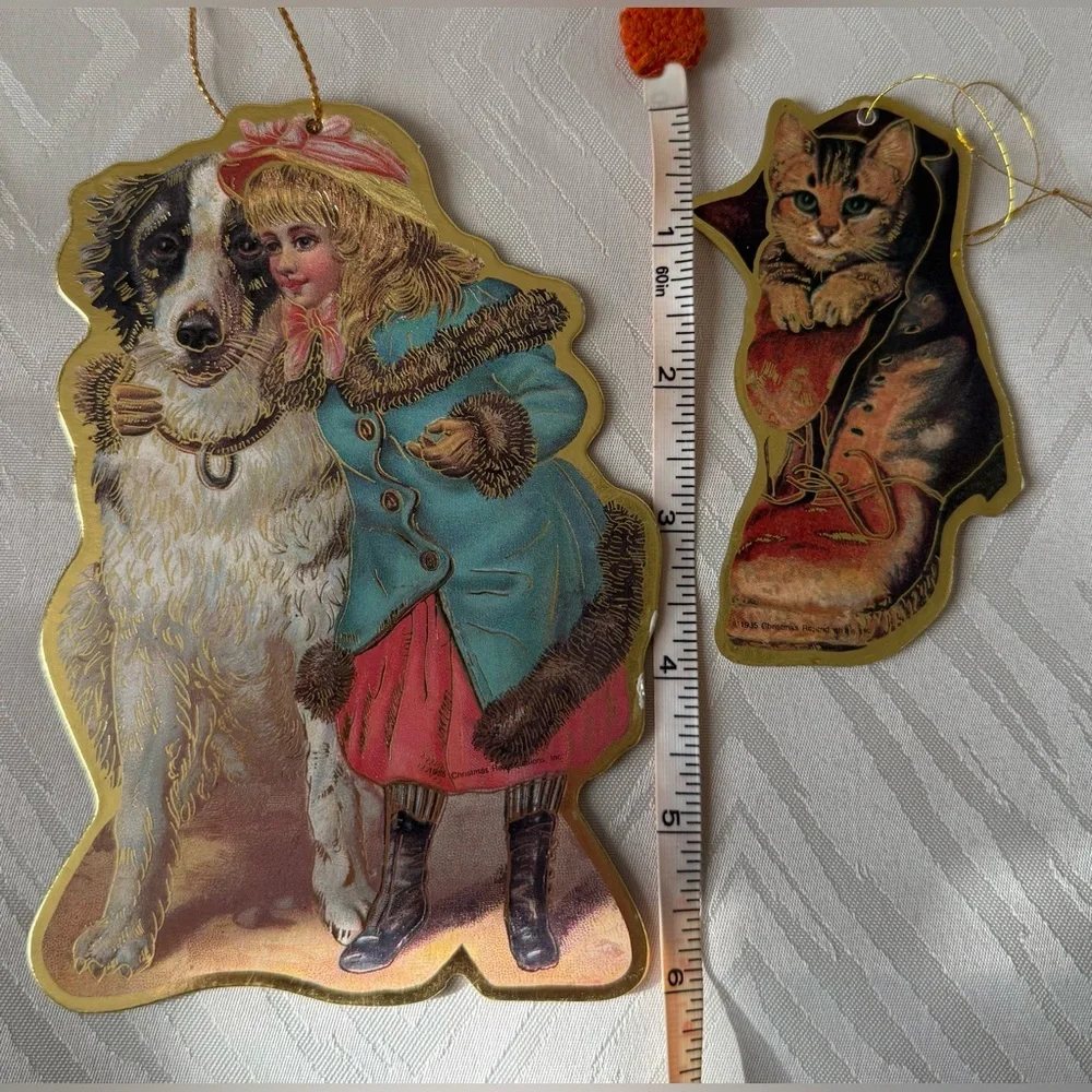 Vintage Holiday Christmas Paper  Ornaments Set with Red, Blue, and Gold Accents